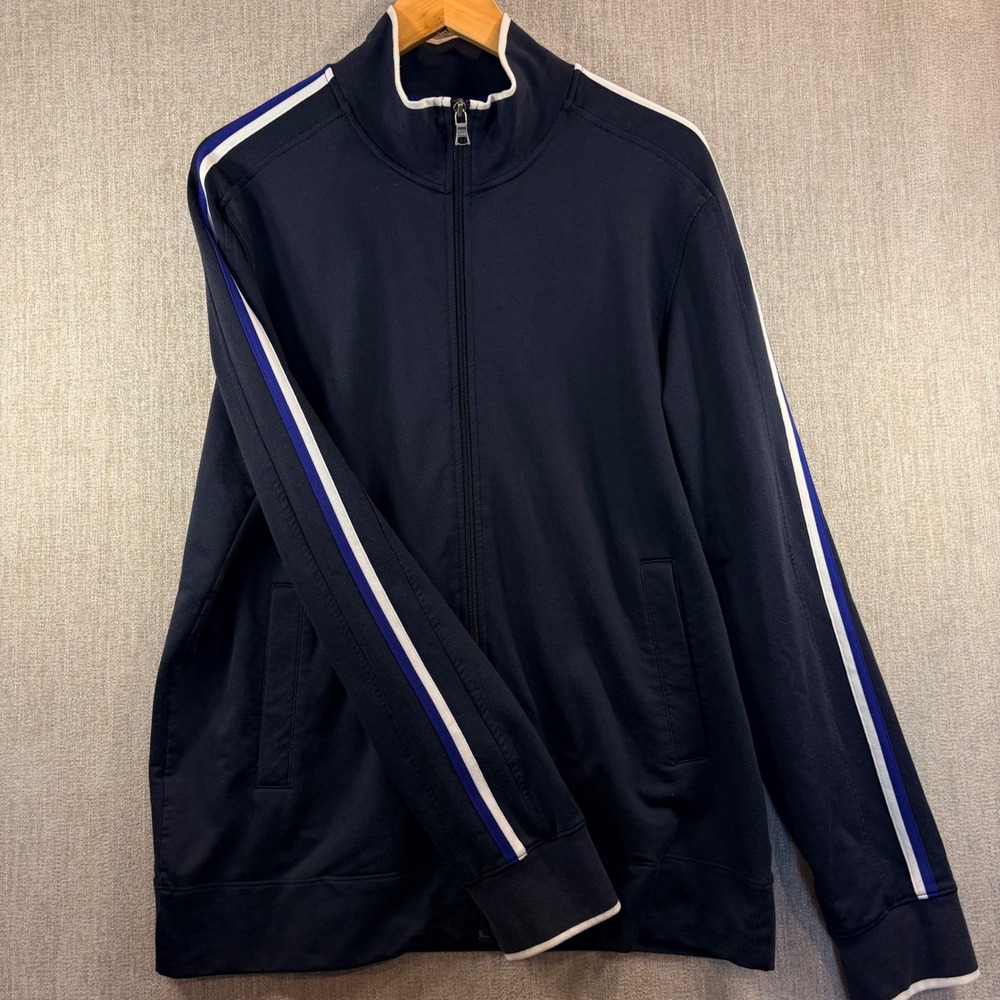 Banana Republic Mens Vintage (09) Navy Blue Full Zip Track Jacket LG Striped Slv - Picture 2 of 10